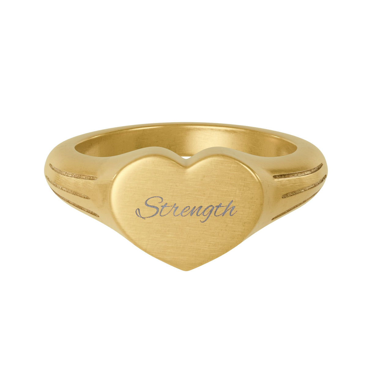 Gold Heart Signet Ring — Engraved “Strength” Stainless Steel