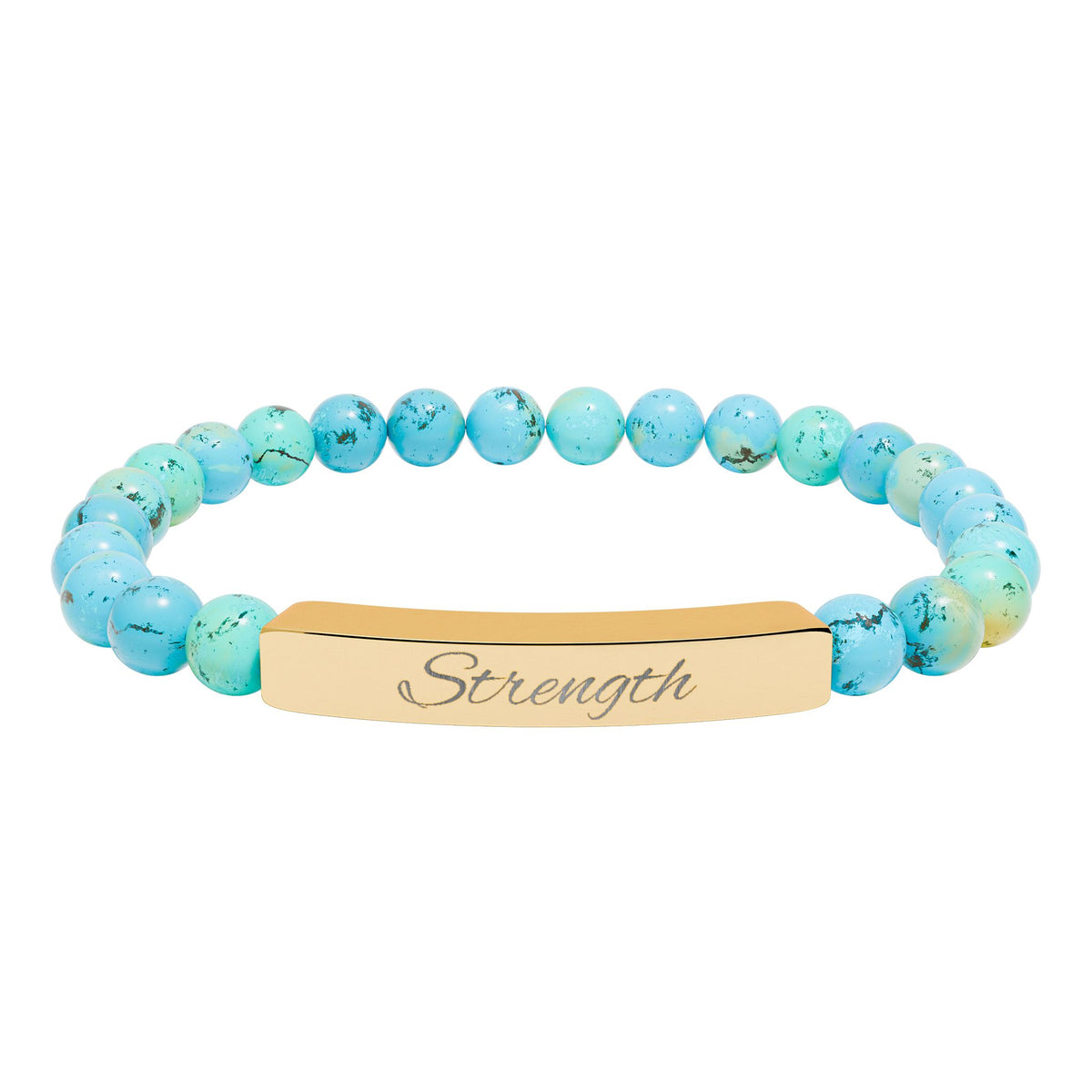 Engraved 'Strength' Natural Stone Stretch Bar Bracelet — Healing Gem Beaded Bracelet