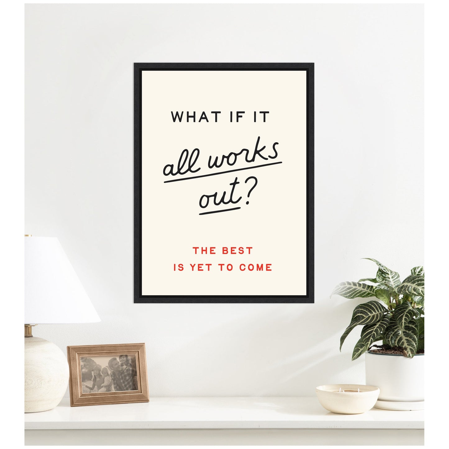 Motivational Poster, What if it All Works Out Retro Typography Print, Dopamine Decor for Home or Apartment by Lucky Guava Framed Canvas Wall Art Print