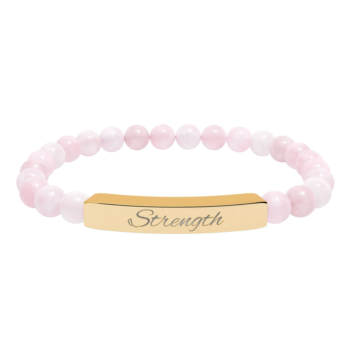 Engraved 'Strength' Natural Stone Stretch Bar Bracelet — Healing Gem Beaded Bracelet