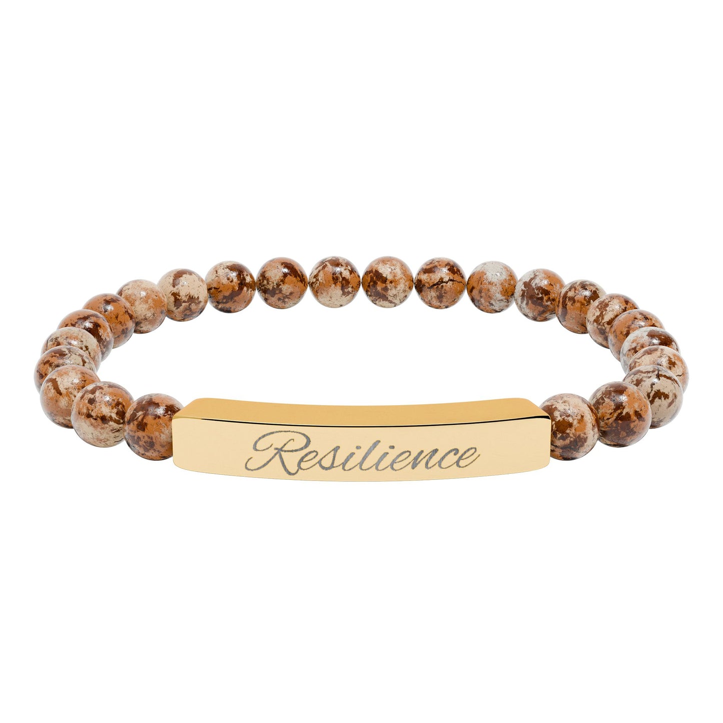Engraved Natural Stone Stretch Bar Bracelet — Personalized Healing Bead Bracelet