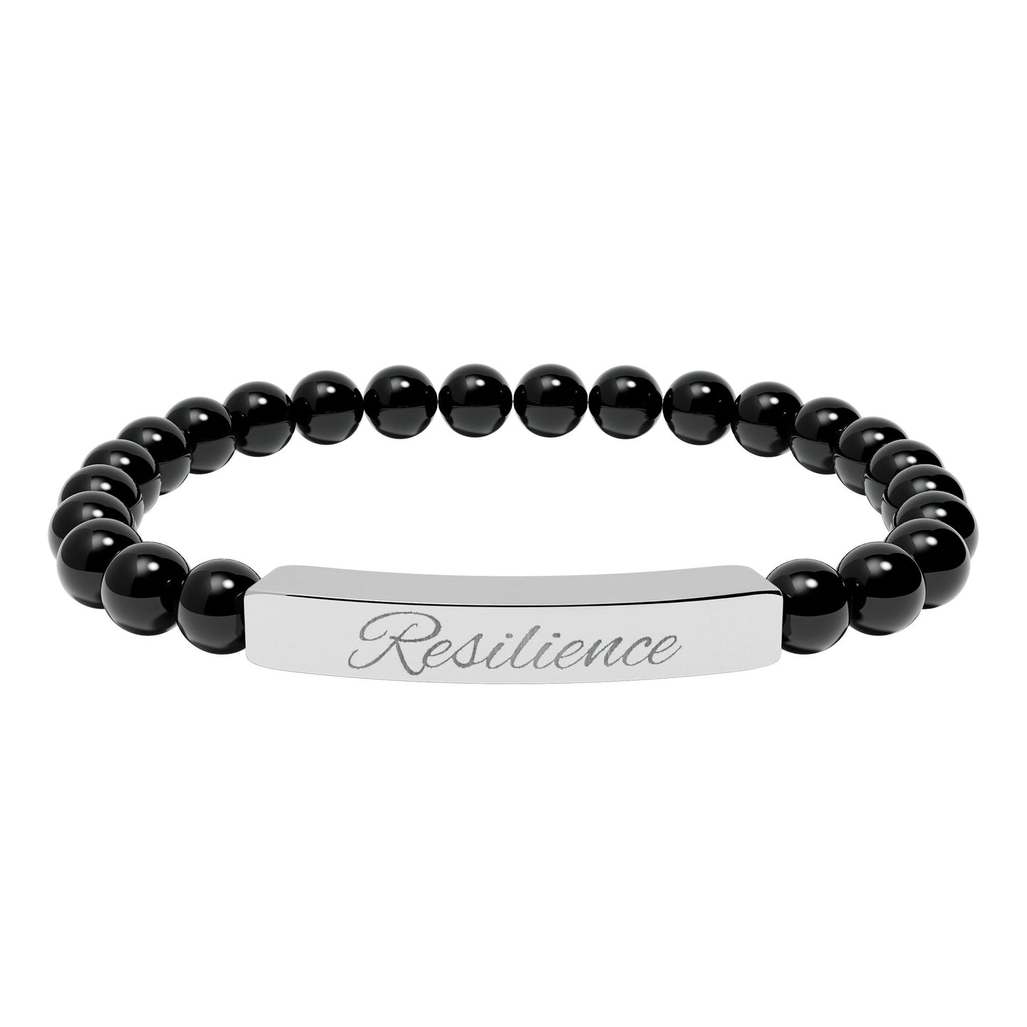 Engraved Natural Stone Stretch Bar Bracelet — Personalized Healing Bead Bracelet