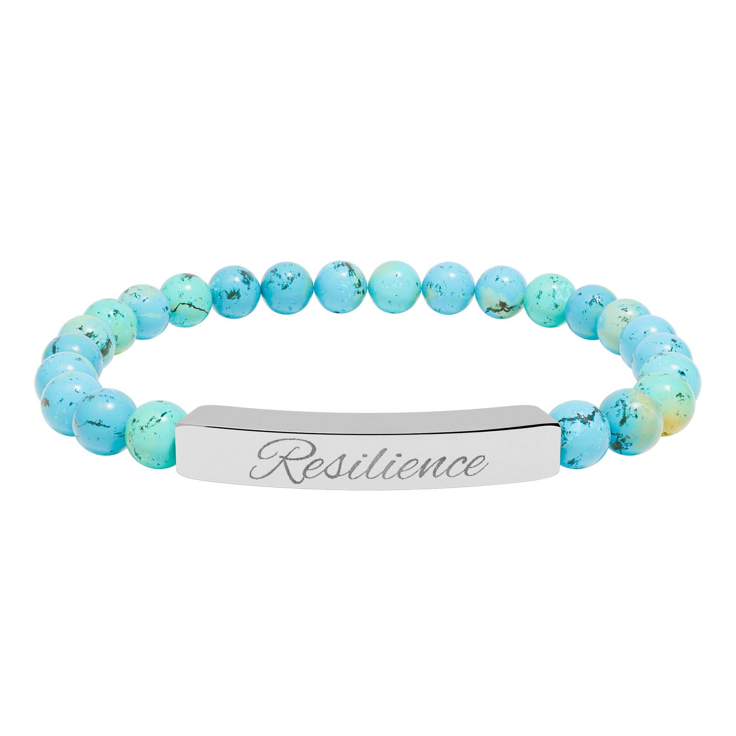 Engraved Natural Stone Stretch Bar Bracelet — Personalized Healing Bead Bracelet