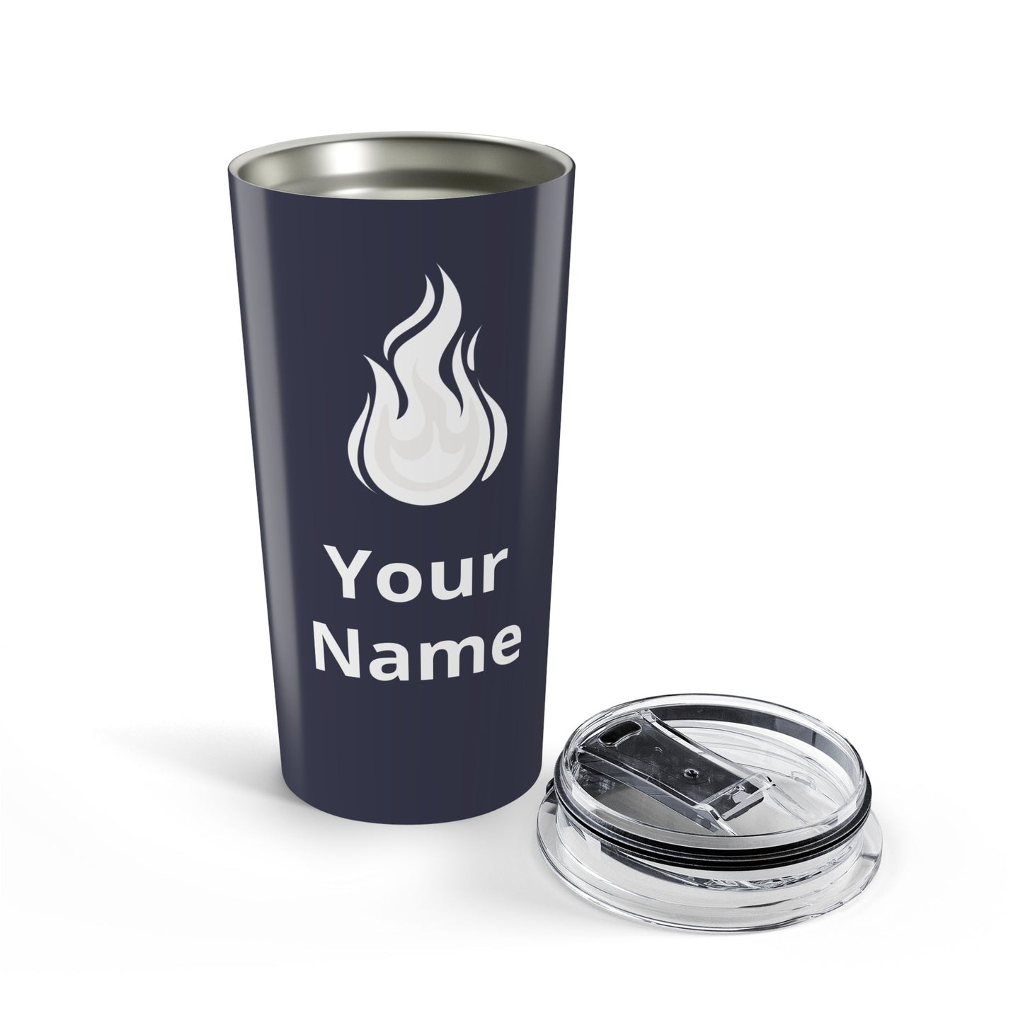 Custom Name 20oz Tumbler — Personalized Flame Logo Insulated Travel Cup