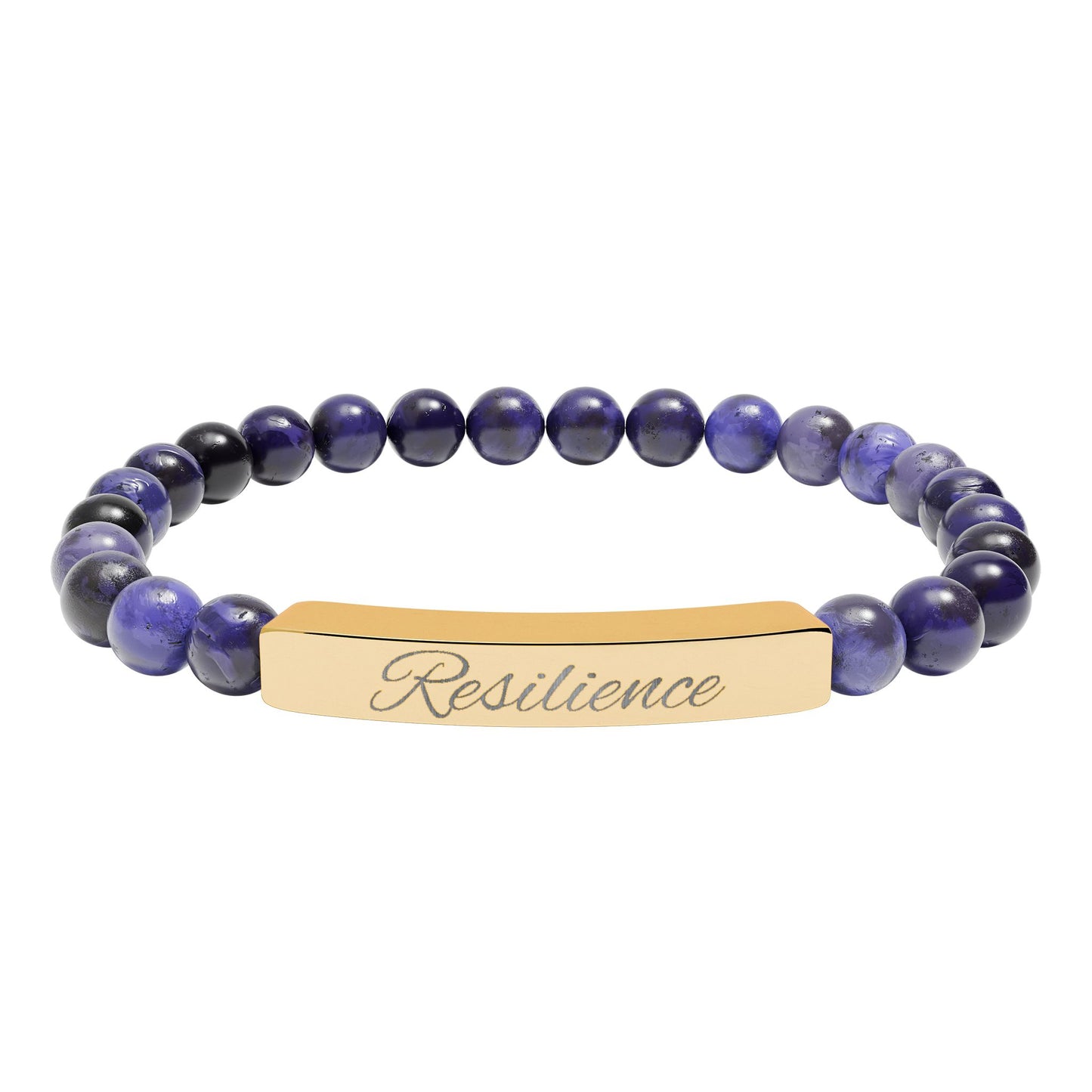 Engraved Natural Stone Stretch Bar Bracelet — Personalized Healing Bead Bracelet