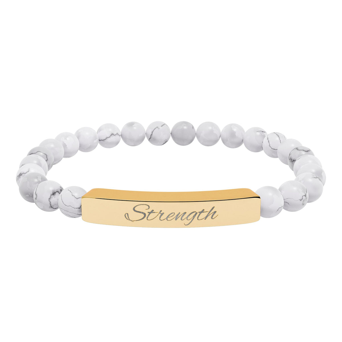 Engraved 'Strength' Natural Stone Stretch Bar Bracelet — Healing Gem Beaded Bracelet