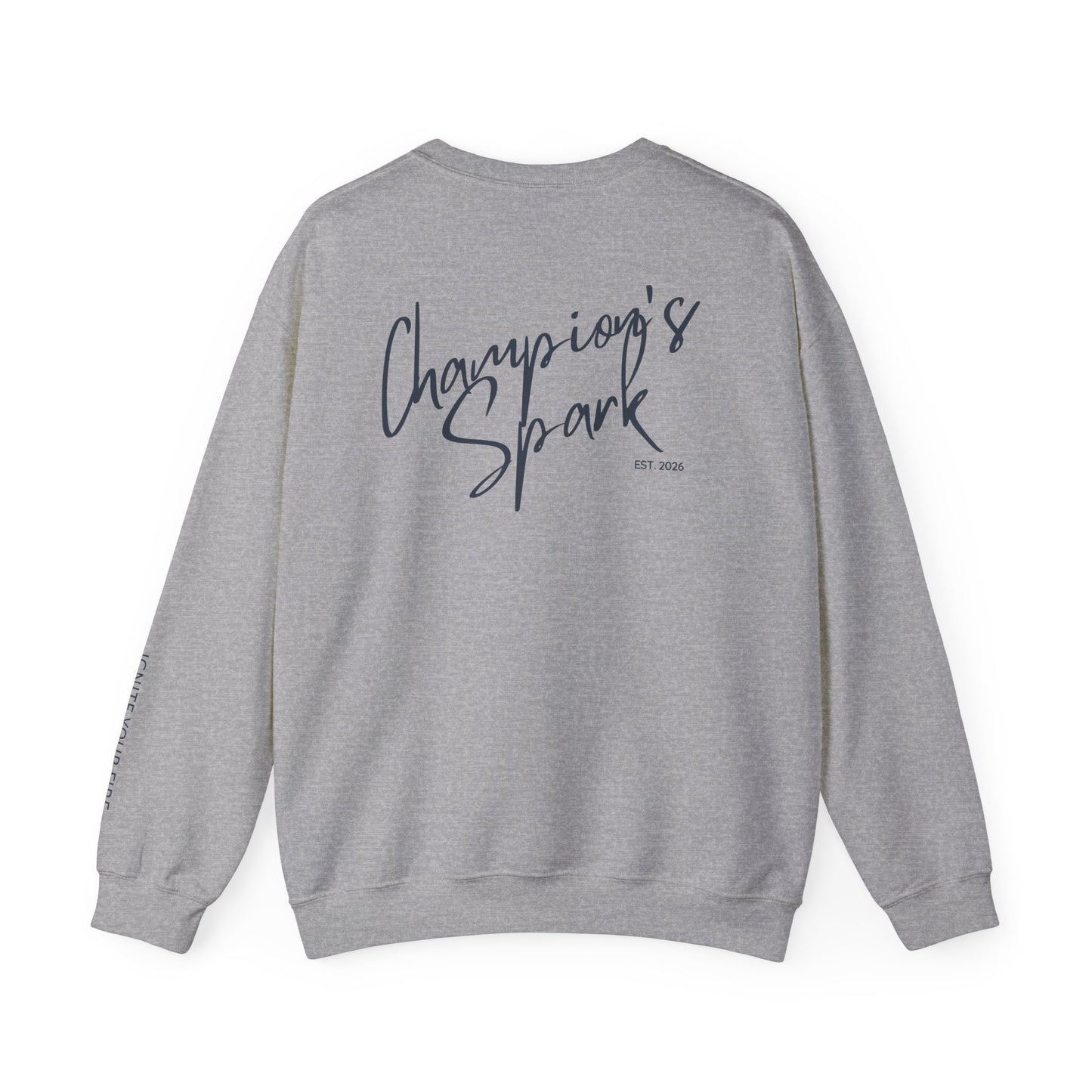 Champion's Spark Crewneck Sweatshirt | scripted back text, flame chest logo