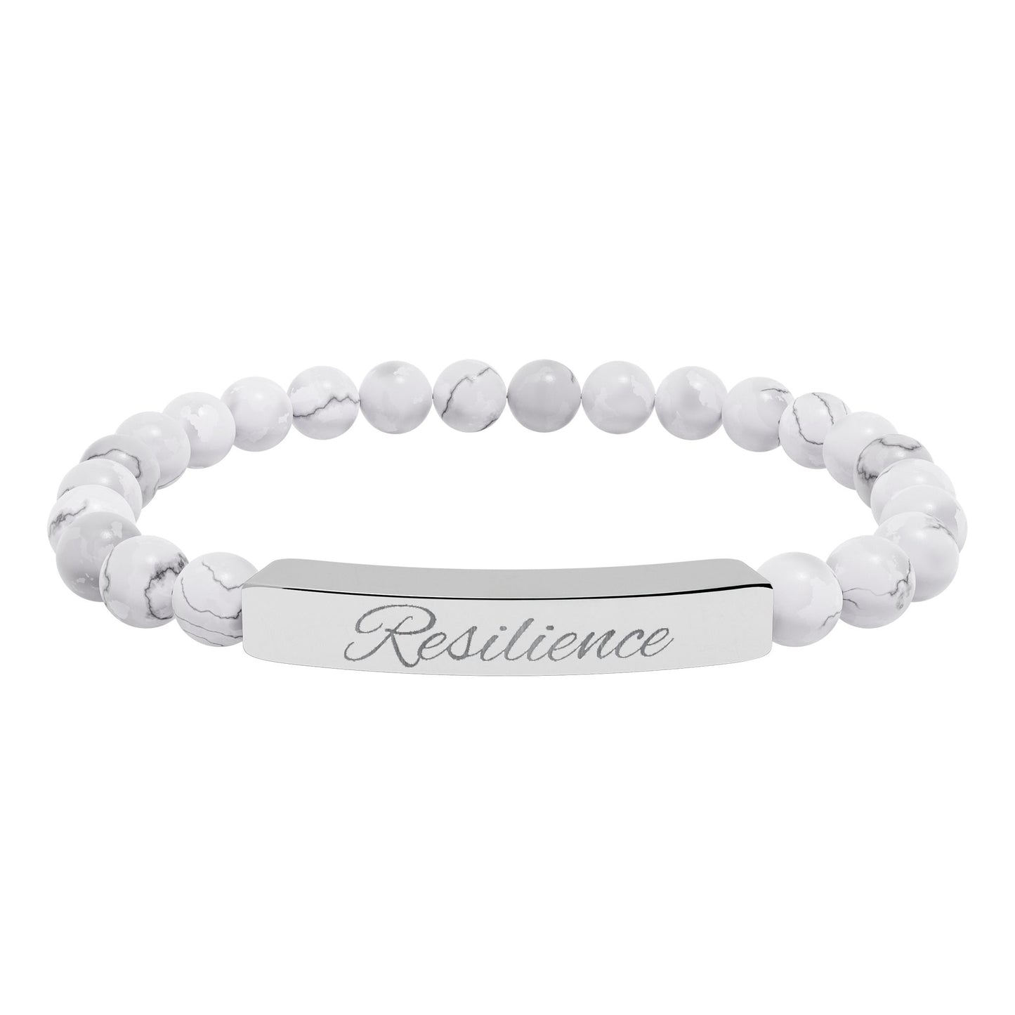 Engraved Natural Stone Stretch Bar Bracelet — Personalized Healing Bead Bracelet