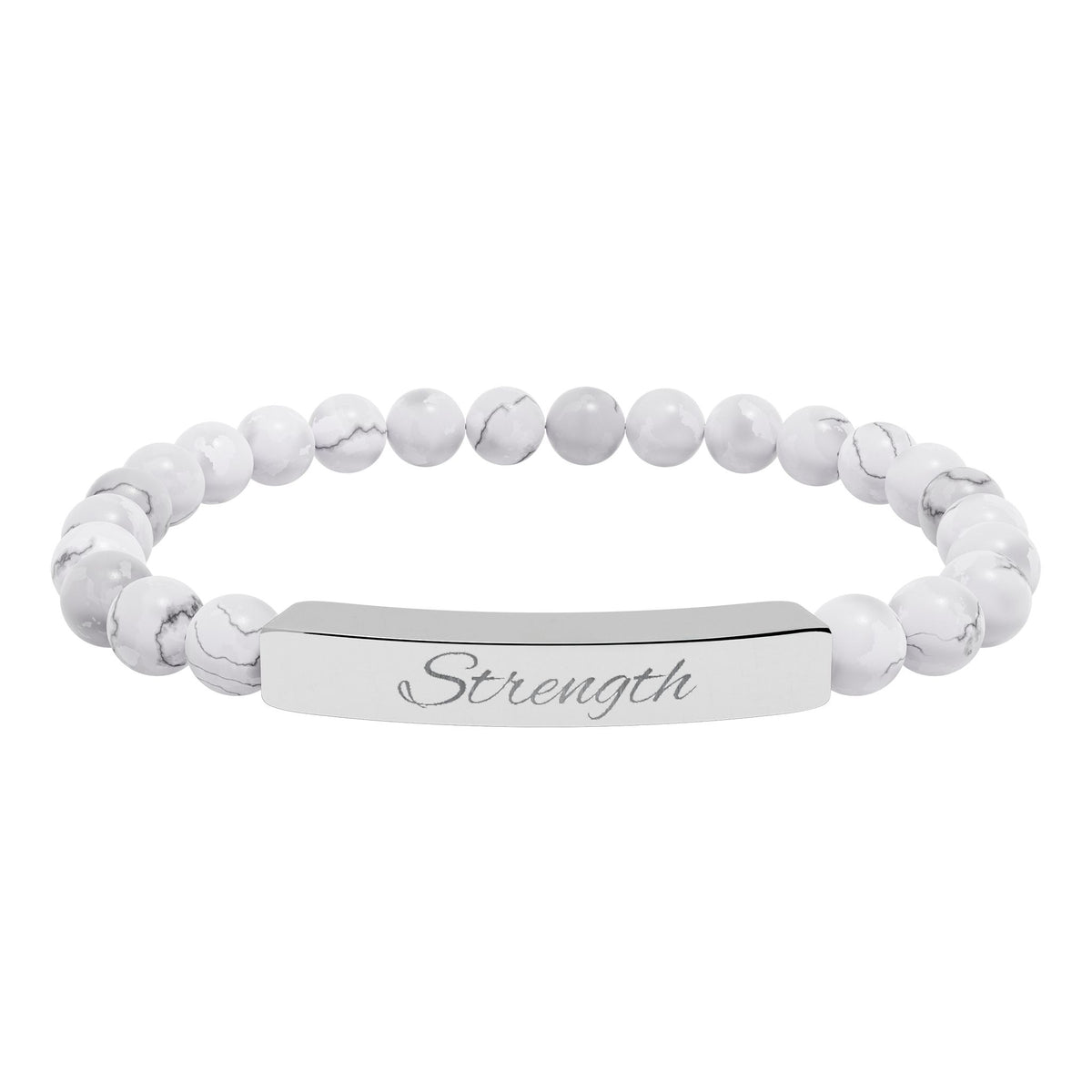 Engraved 'Strength' Natural Stone Stretch Bar Bracelet — Healing Gem Beaded Bracelet