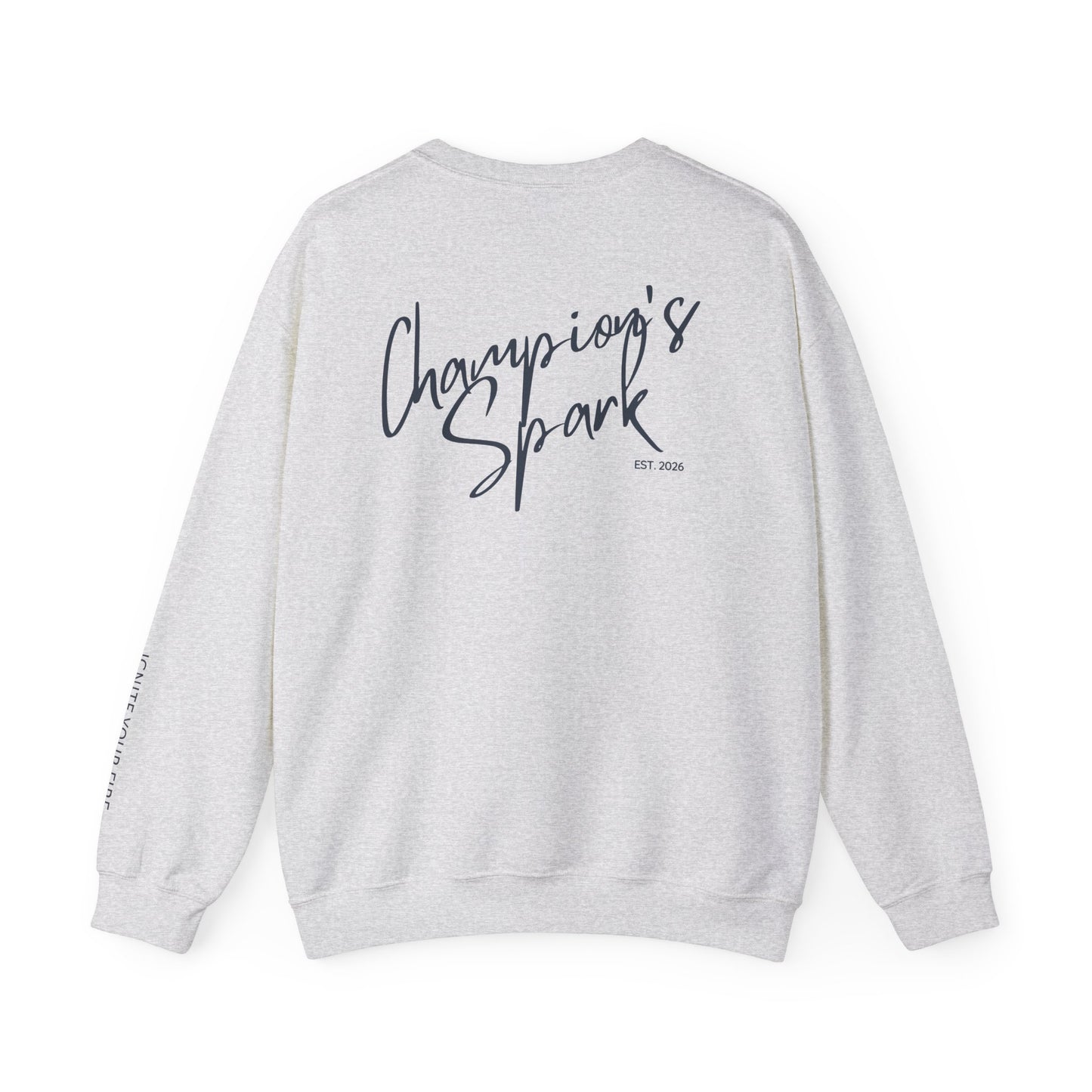 Champion's Spark Crewneck Sweatshirt | scripted back text, flame chest logo