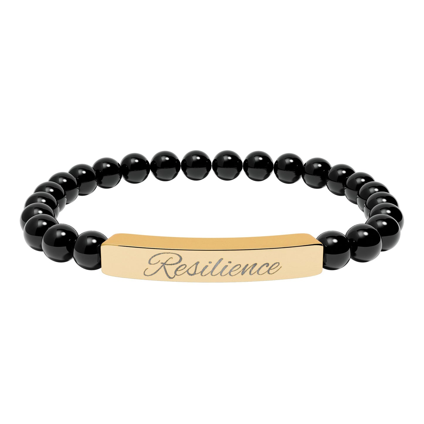 Engraved Natural Stone Stretch Bar Bracelet — Personalized Healing Bead Bracelet