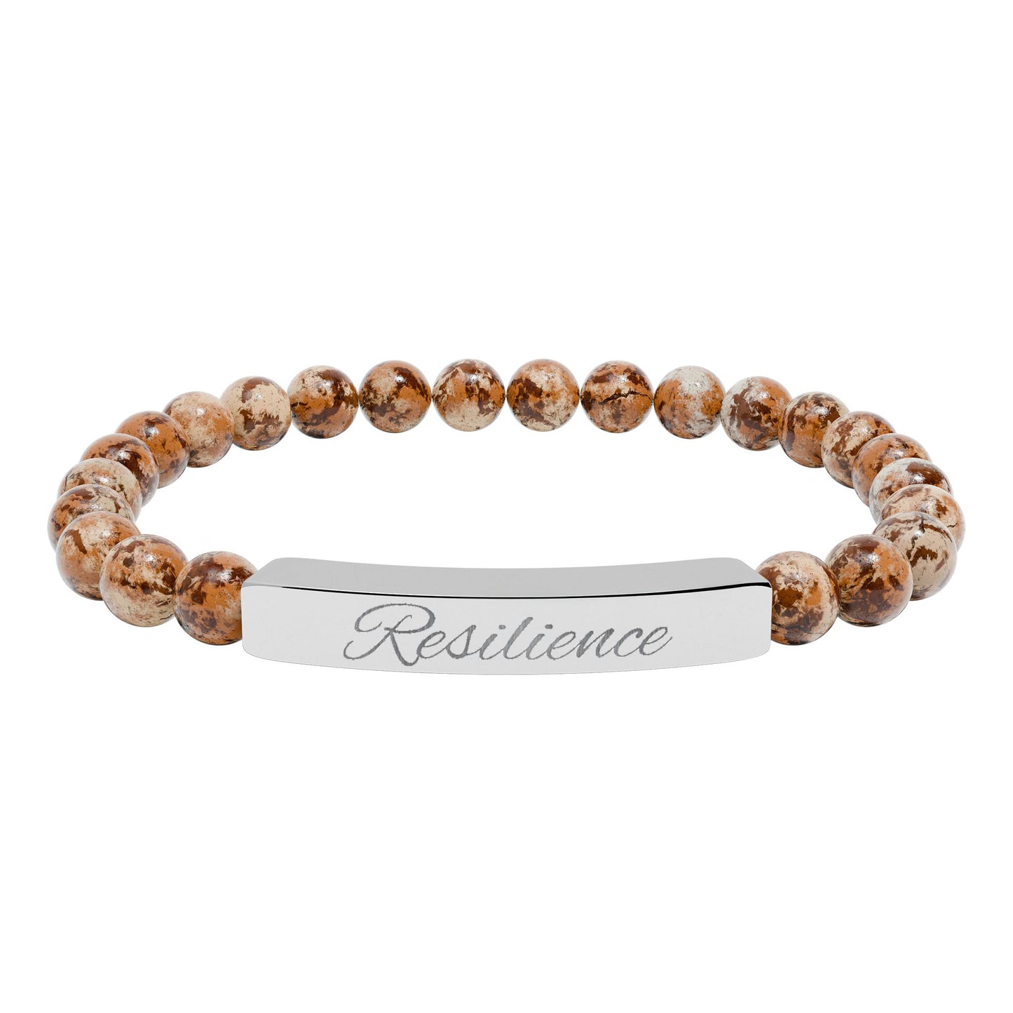 Engraved Natural Stone Stretch Bar Bracelet — Personalized Healing Bead Bracelet