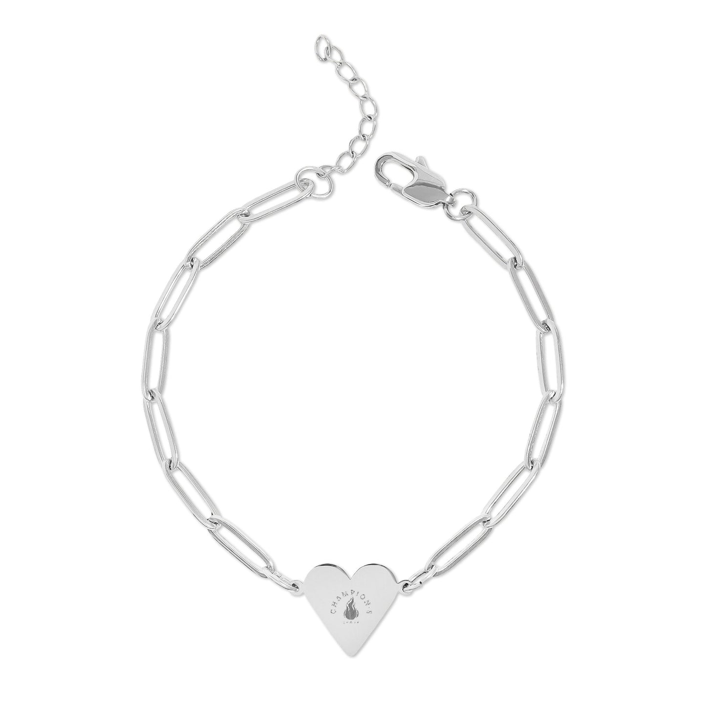 Engravable Paperclip Heart Bracelet — Personalized Gold/Rose with Flame Accent