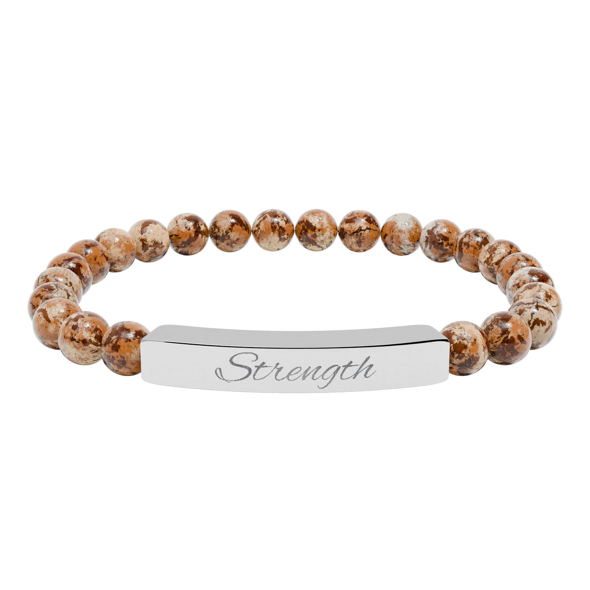 Engraved 'Strength' Natural Stone Stretch Bar Bracelet — Healing Gem Beaded Bracelet