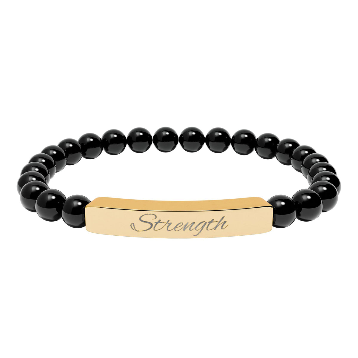 Engraved 'Strength' Natural Stone Stretch Bar Bracelet — Healing Gem Beaded Bracelet