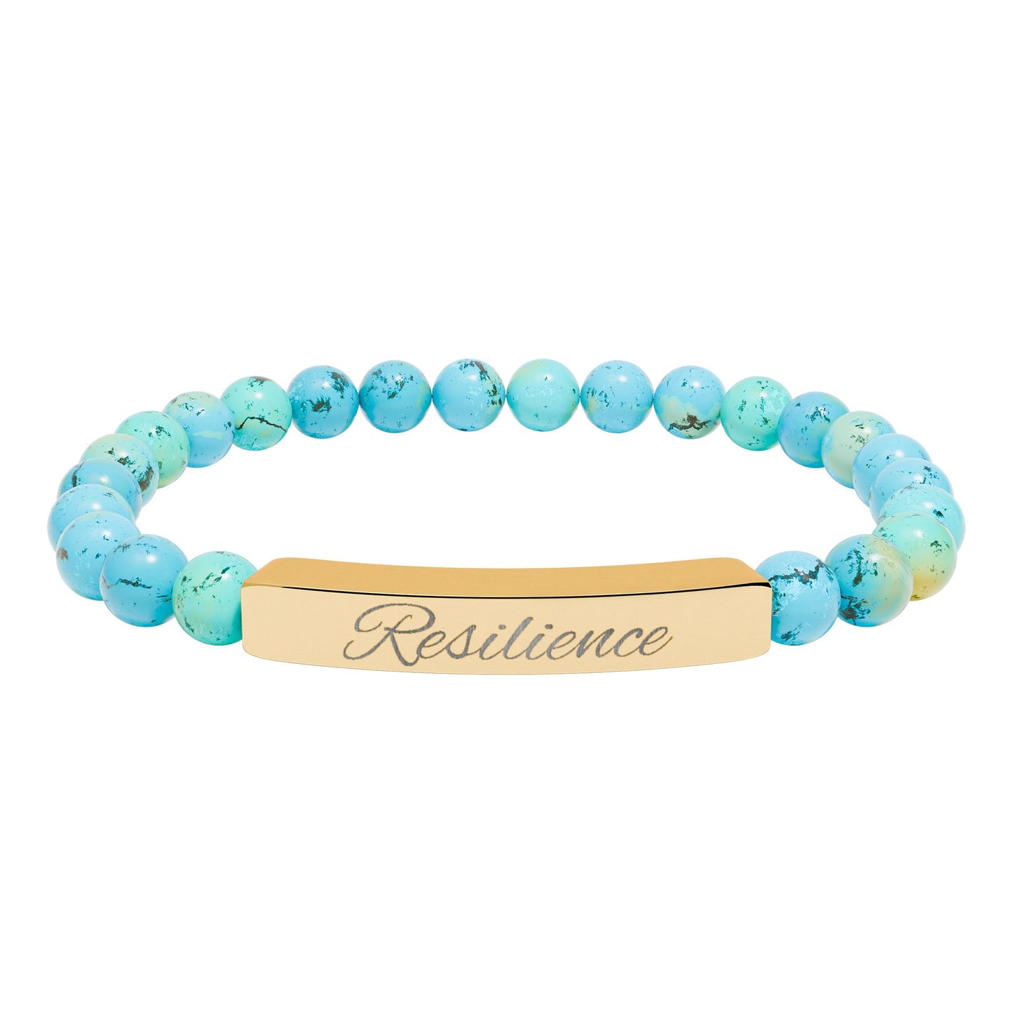 Engraved Natural Stone Stretch Bar Bracelet — Personalized Healing Bead Bracelet
