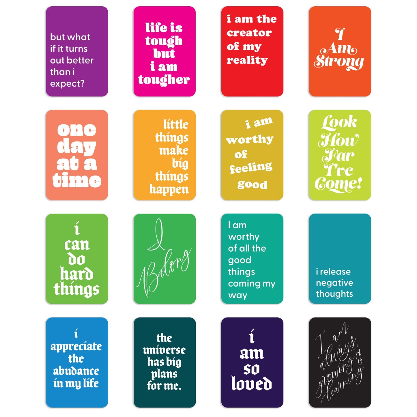 Colorful Affirmation Cards, Deck of 16