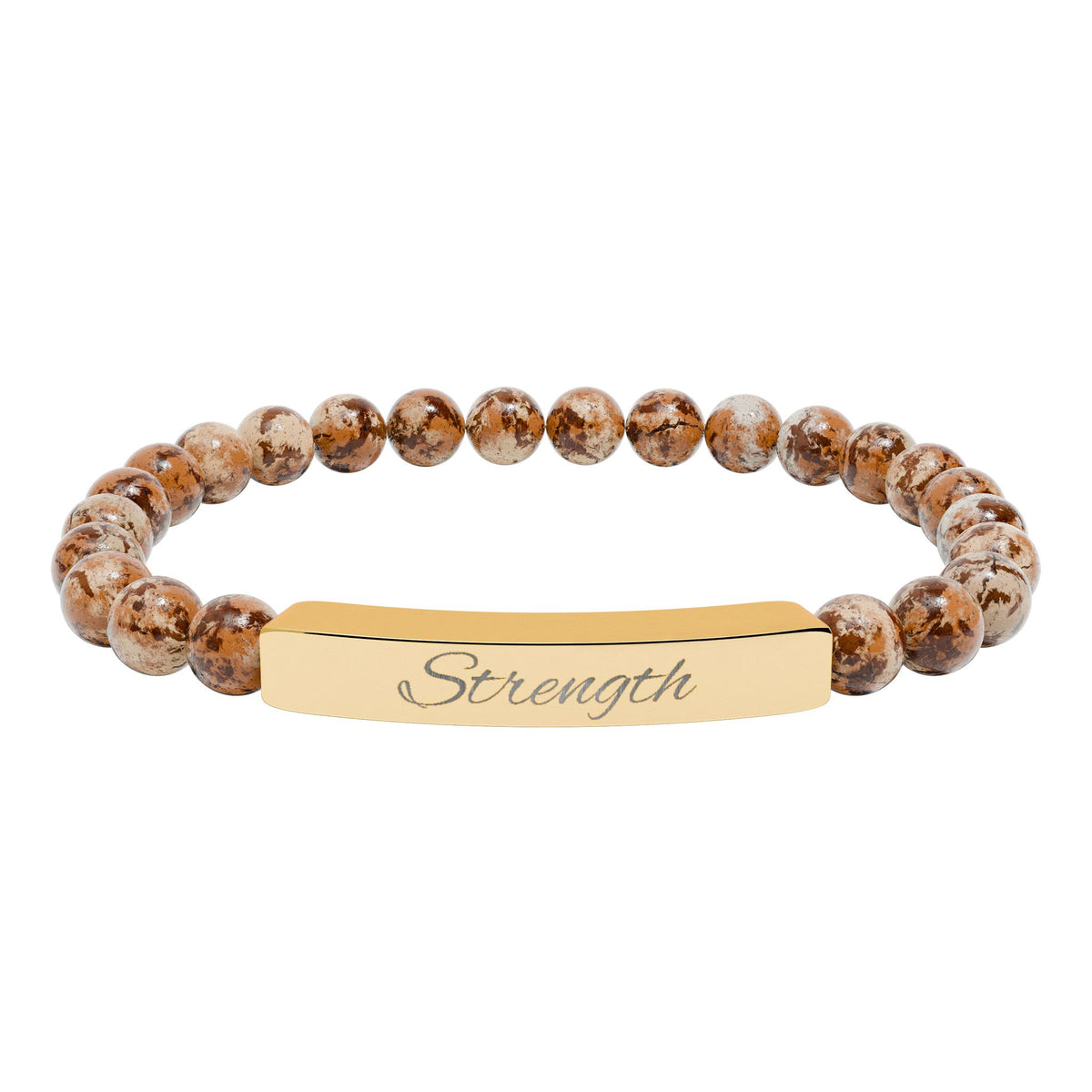 Engraved 'Strength' Natural Stone Stretch Bar Bracelet — Healing Gem Beaded Bracelet