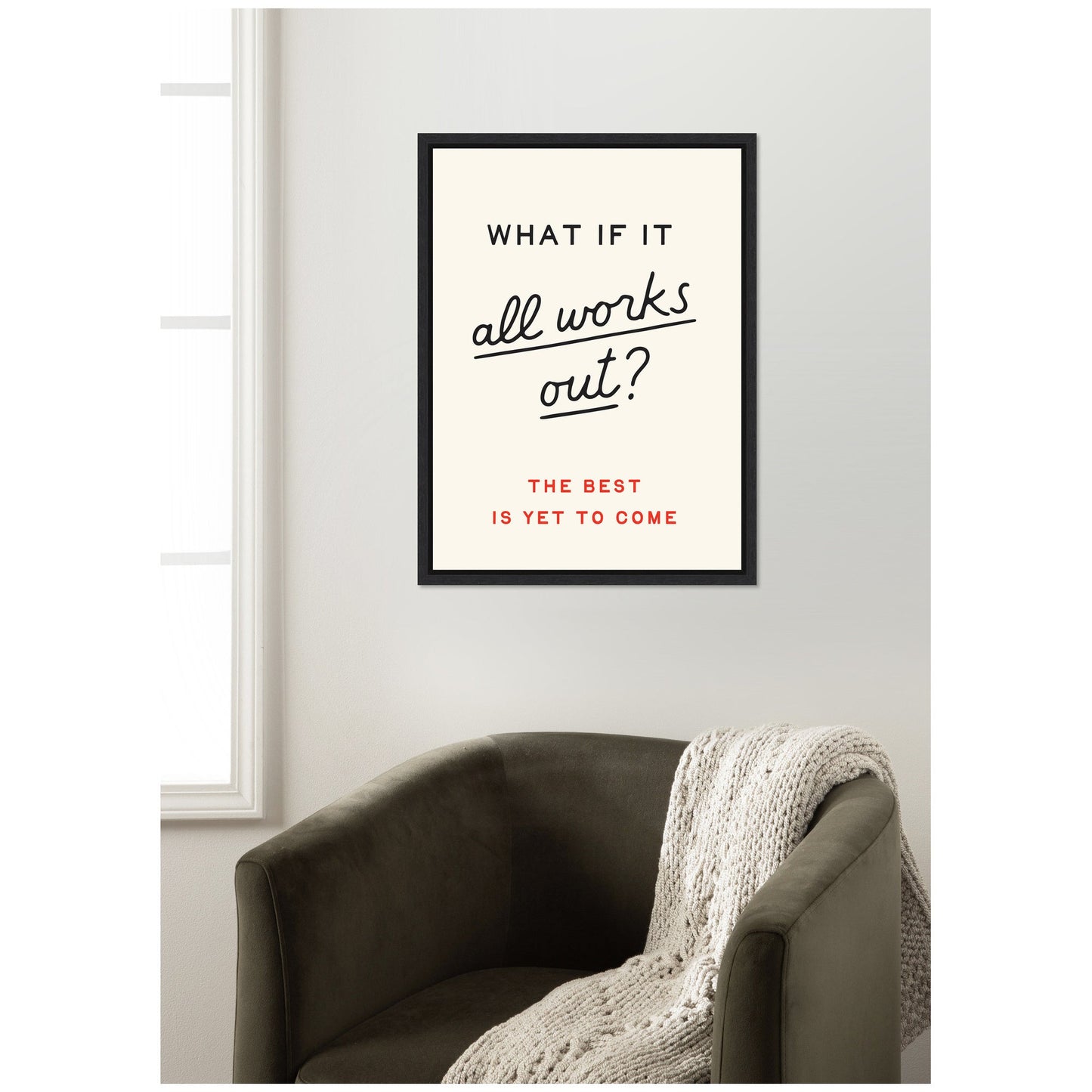 Motivational Poster, What if it All Works Out Retro Typography Print, Dopamine Decor for Home or Apartment by Lucky Guava Framed Canvas Wall Art Print