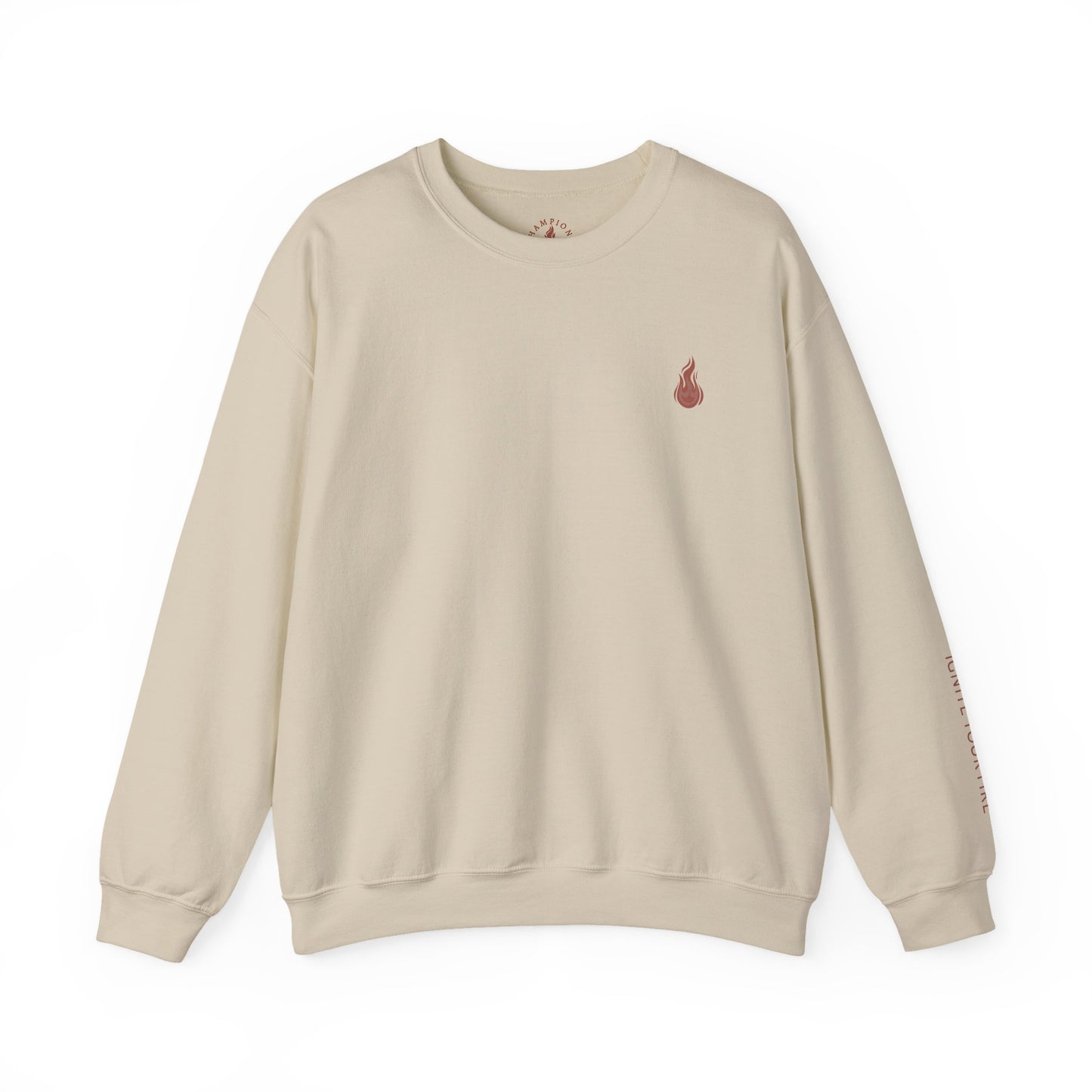Champion's Spark Crewneck Sweatshirt | scripted back text, flame chest logo