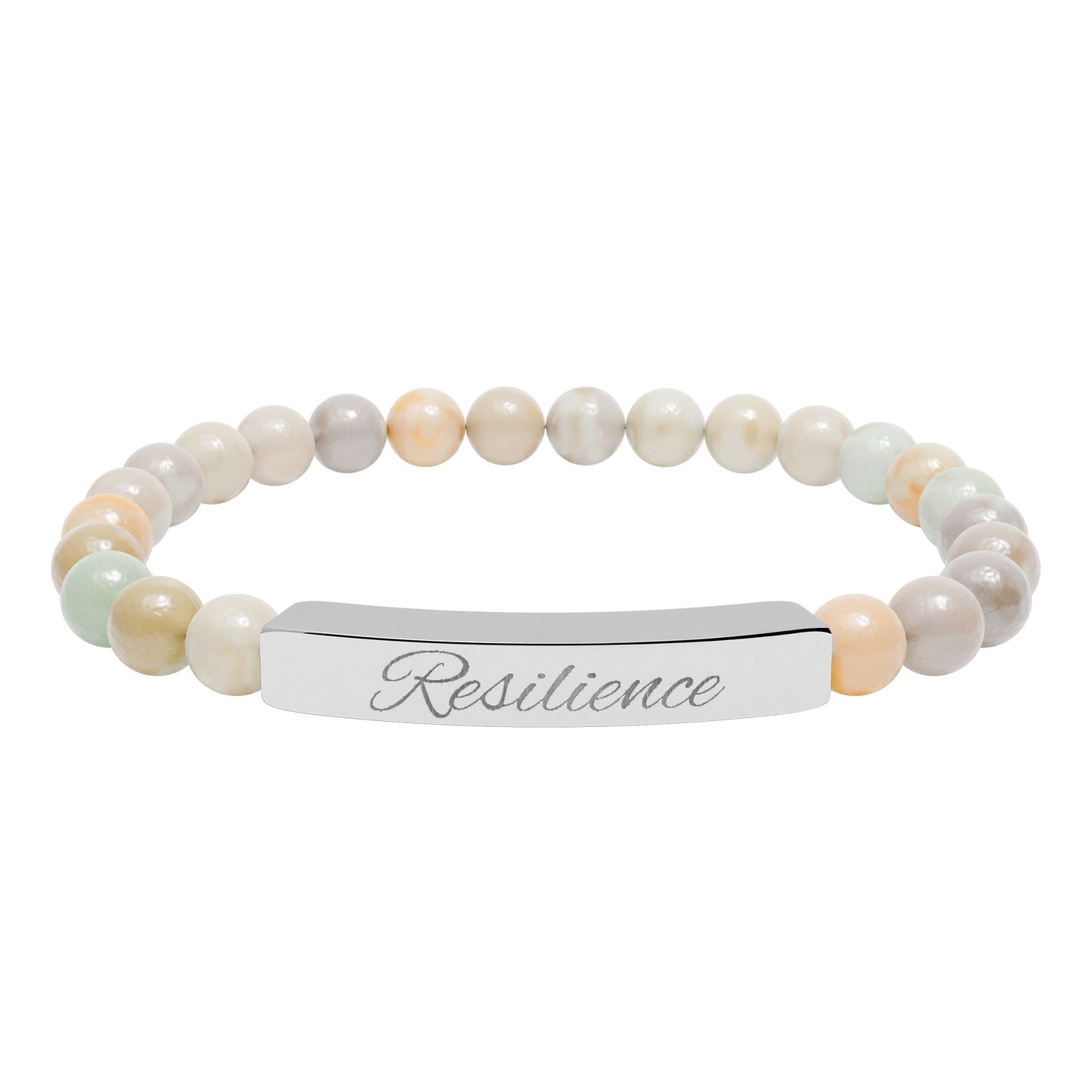 Engraved Natural Stone Stretch Bar Bracelet — Personalized Healing Bead Bracelet