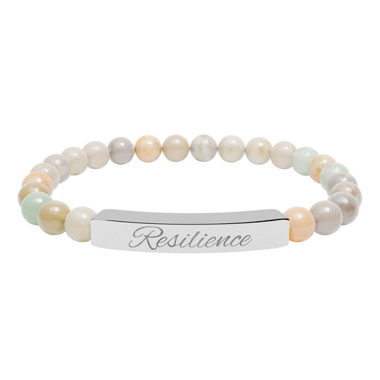 Engraved Natural Stone Stretch Bar Bracelet — Personalized Healing Bead Bracelet