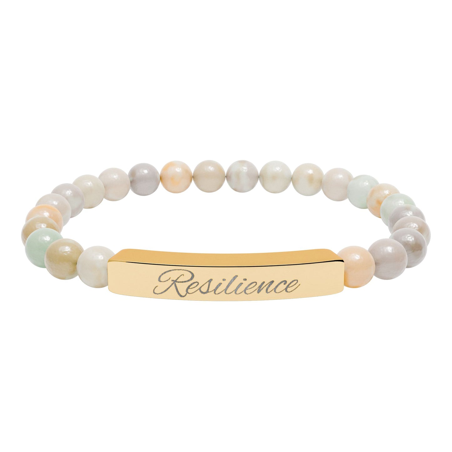 Engraved Natural Stone Stretch Bar Bracelet — Personalized Healing Bead Bracelet