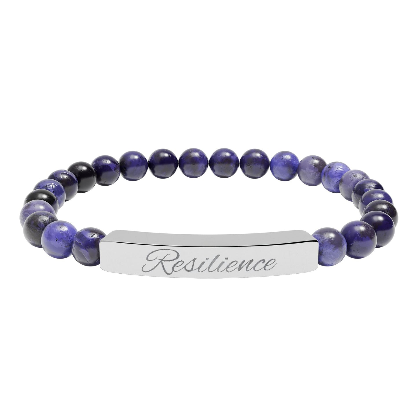 Engraved Natural Stone Stretch Bar Bracelet — Personalized Healing Bead Bracelet