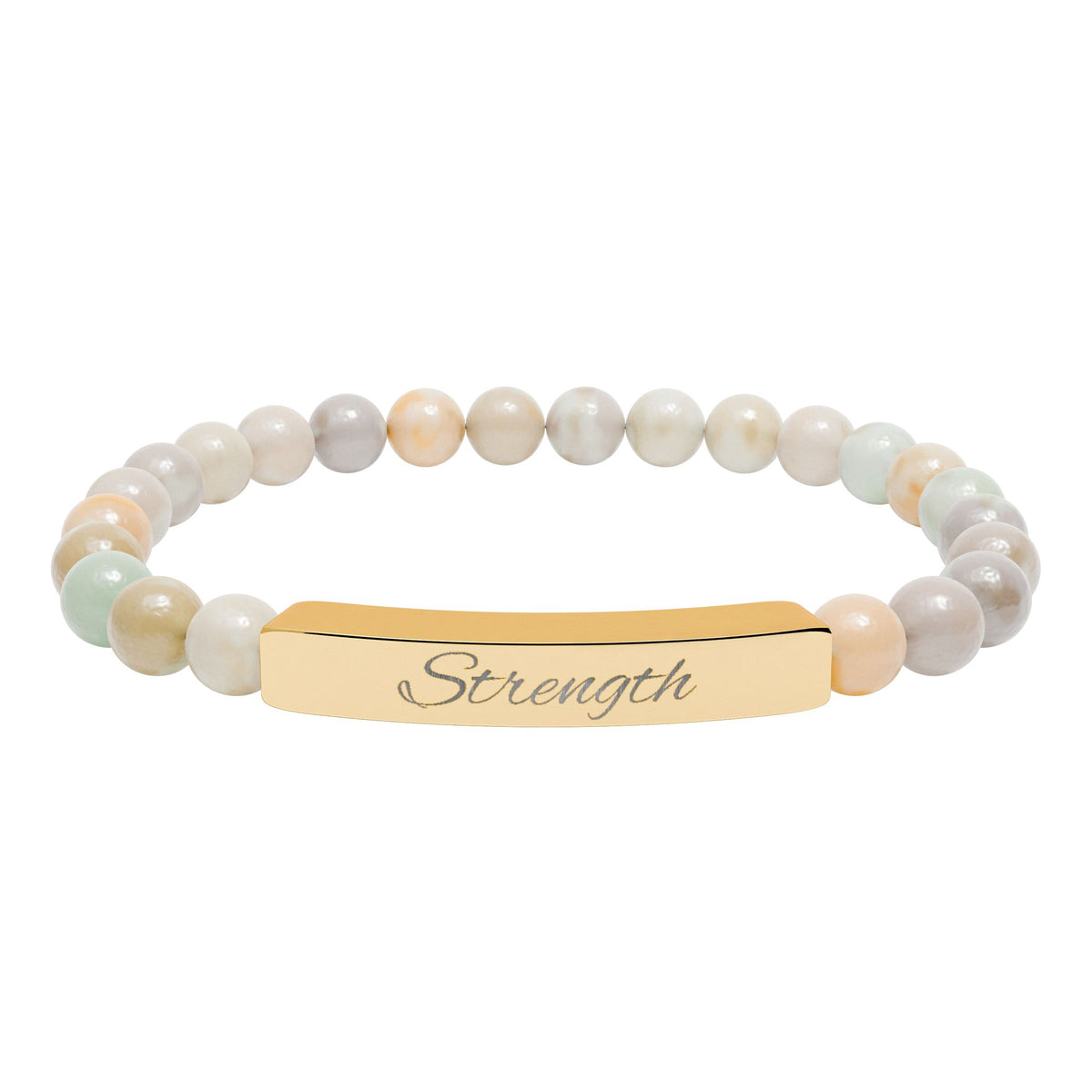 Engraved 'Strength' Natural Stone Stretch Bar Bracelet — Healing Gem Beaded Bracelet