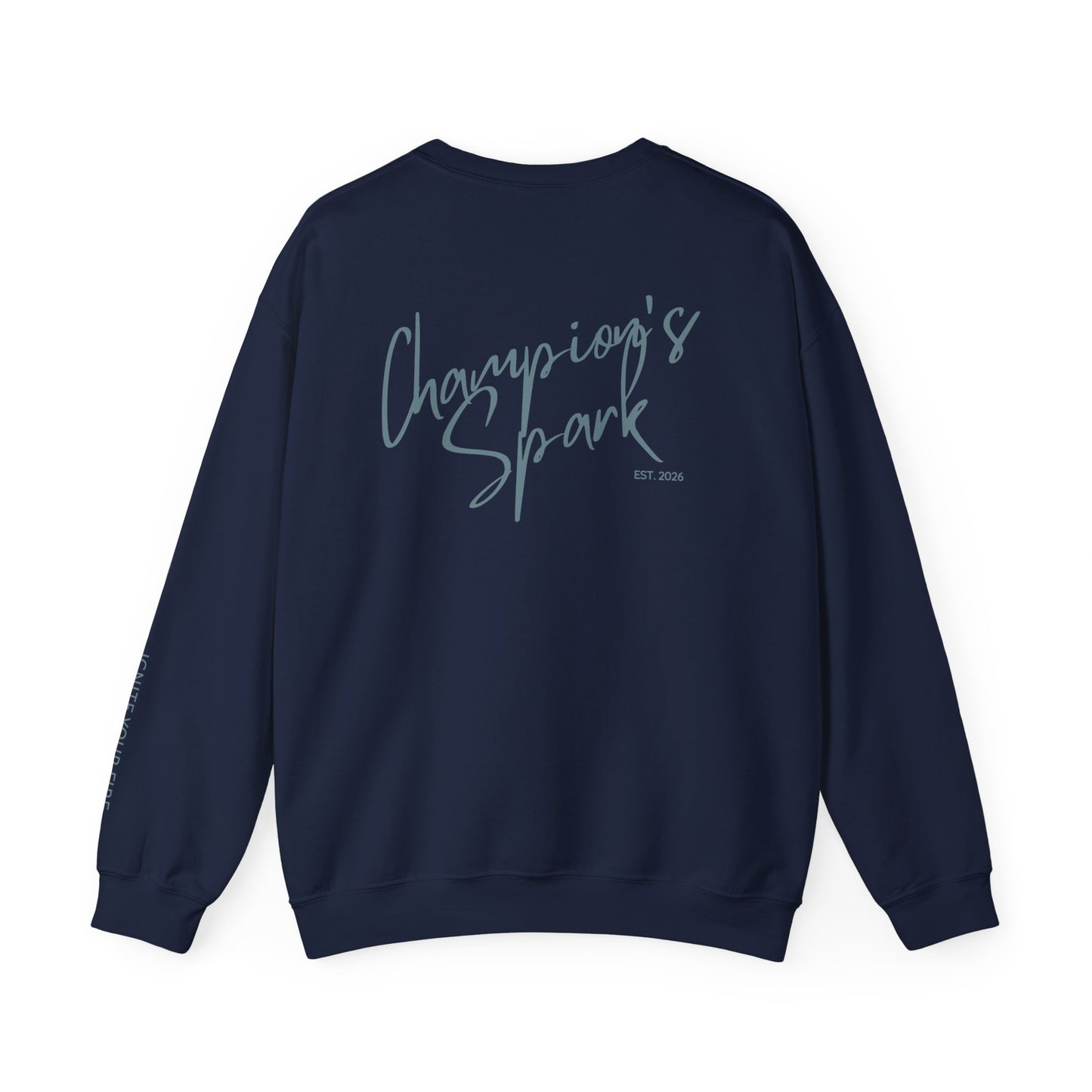 Champion's Spark Crewneck Sweatshirt | scripted back text, flame chest logo