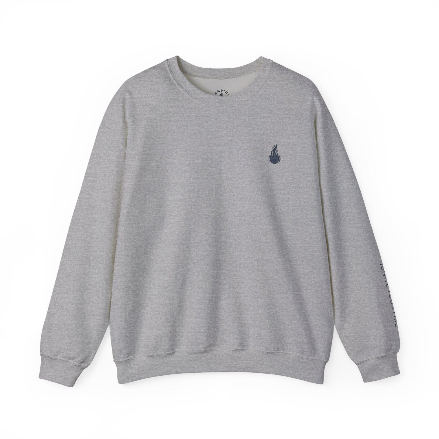 Champion's Spark Crewneck Sweatshirt | scripted back text, flame chest logo