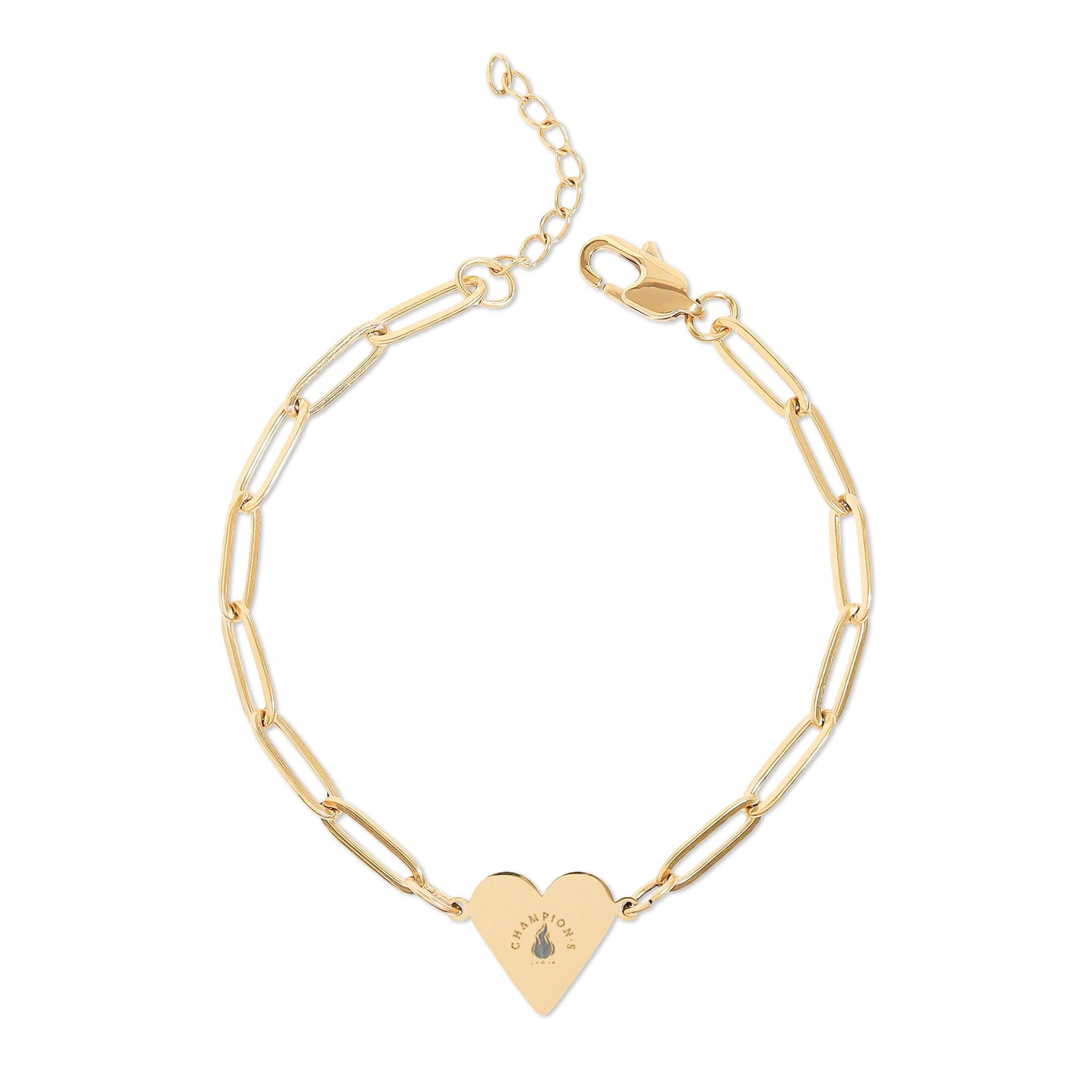Engravable Paperclip Heart Bracelet — Personalized Gold/Rose with Flame Accent