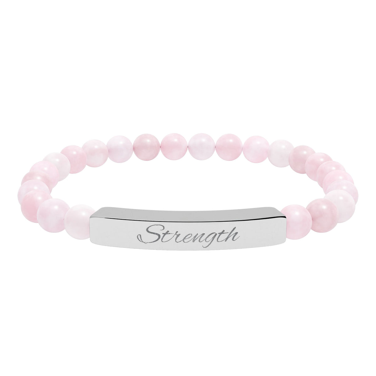 Engraved 'Strength' Natural Stone Stretch Bar Bracelet — Healing Gem Beaded Bracelet