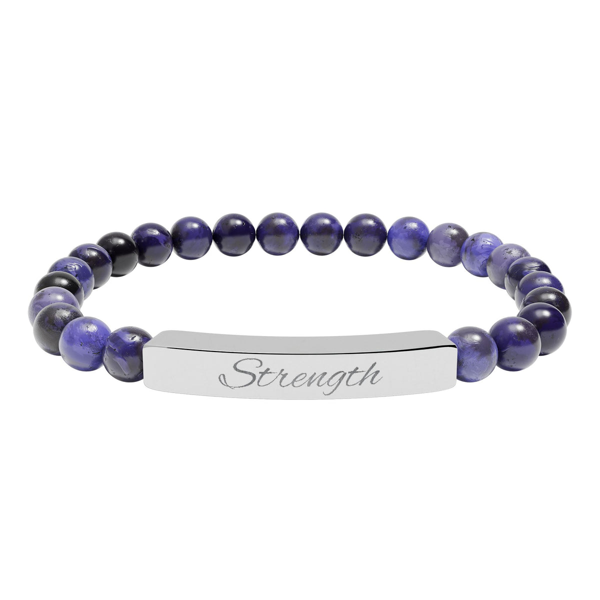 Engraved 'Strength' Natural Stone Stretch Bar Bracelet — Healing Gem Beaded Bracelet
