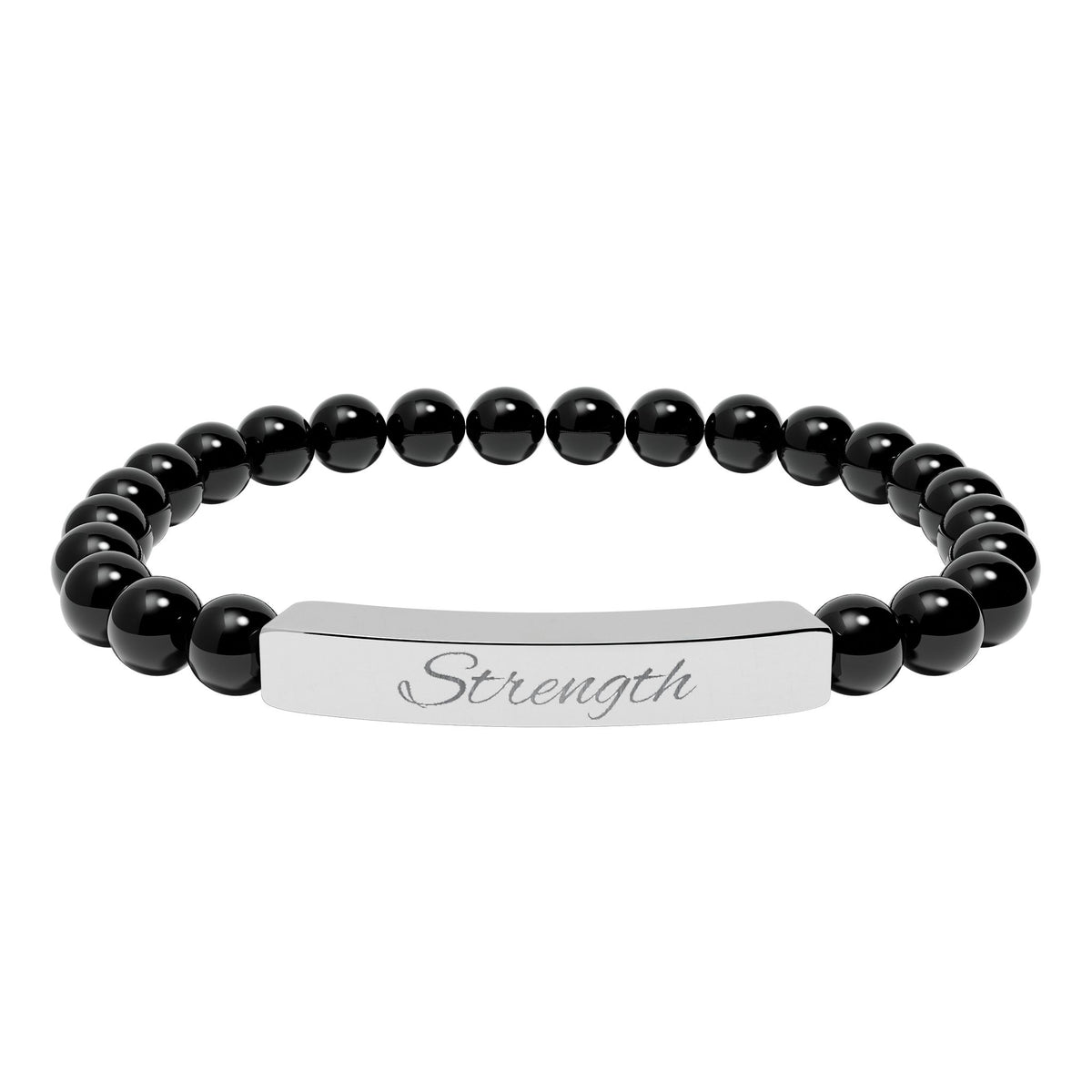 Engraved 'Strength' Natural Stone Stretch Bar Bracelet — Healing Gem Beaded Bracelet
