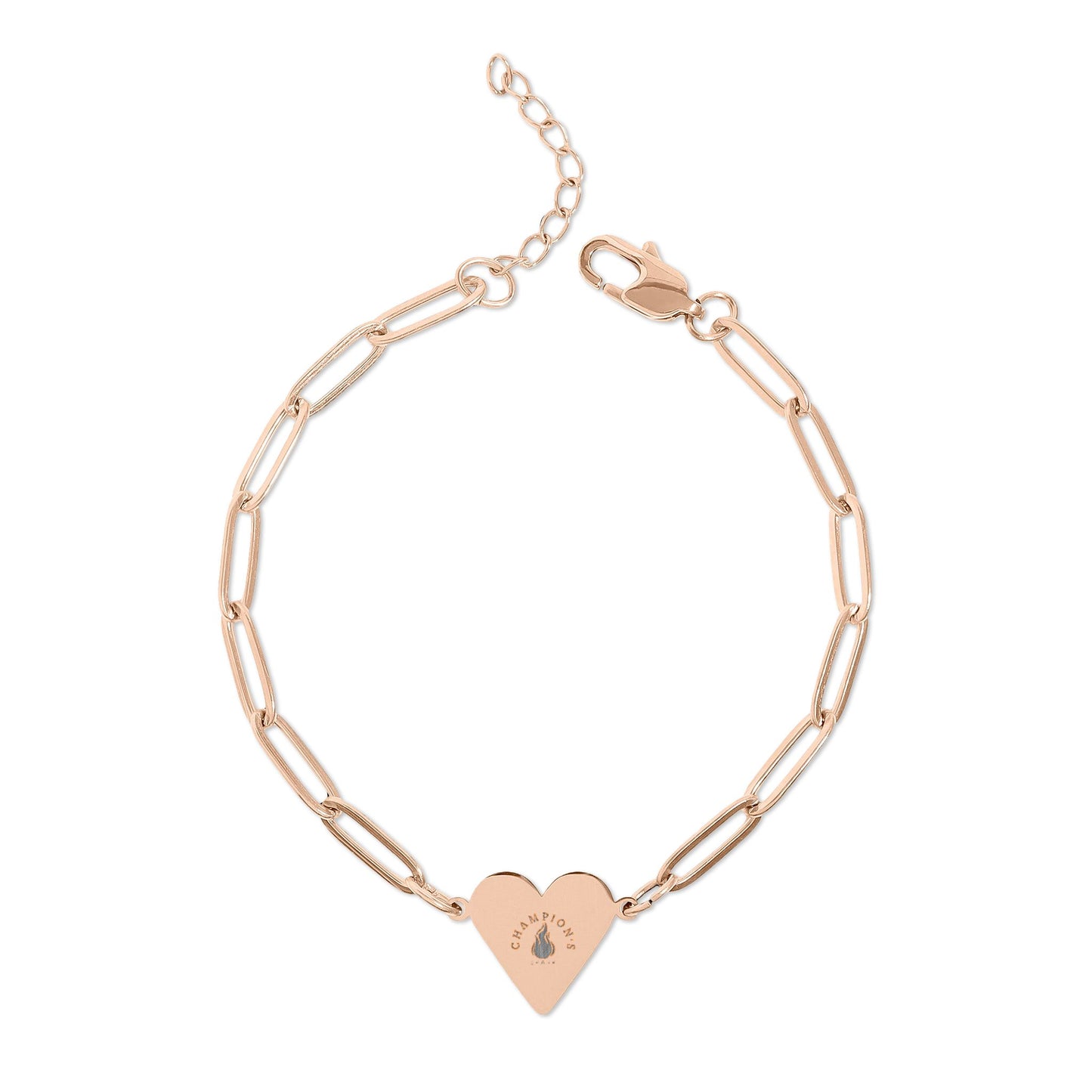 Engravable Paperclip Heart Bracelet — Personalized Gold/Rose with Flame Accent
