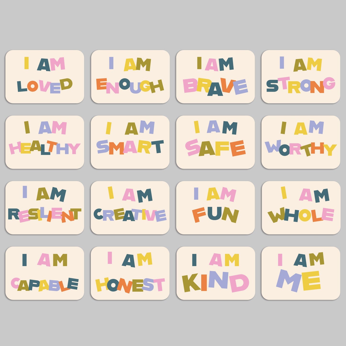 Children's Positive Affirmation Cards, Deck of 16
