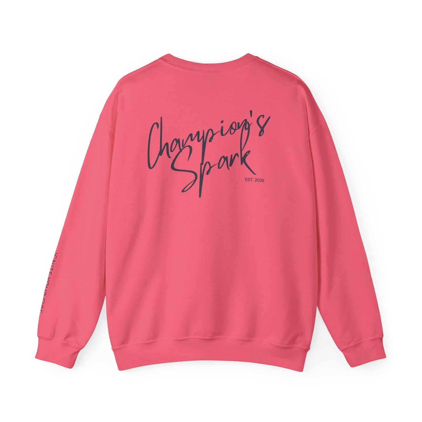 Champion's Spark Crewneck Sweatshirt | scripted back text, flame chest logo