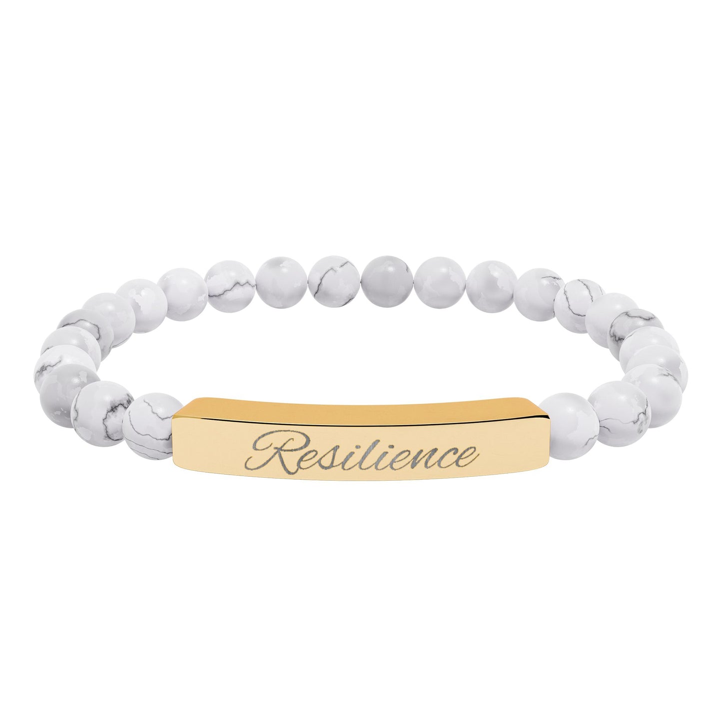 Engraved Natural Stone Stretch Bar Bracelet — Personalized Healing Bead Bracelet
