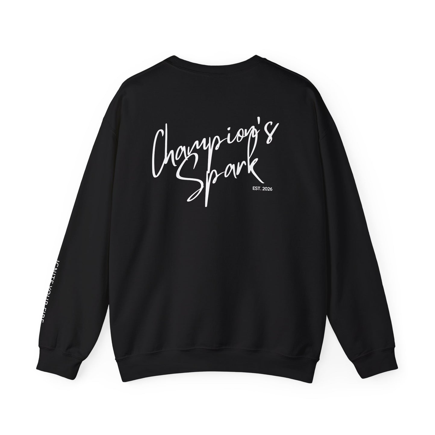 Champion's Spark Crewneck Sweatshirt | scripted back text, flame chest logo
