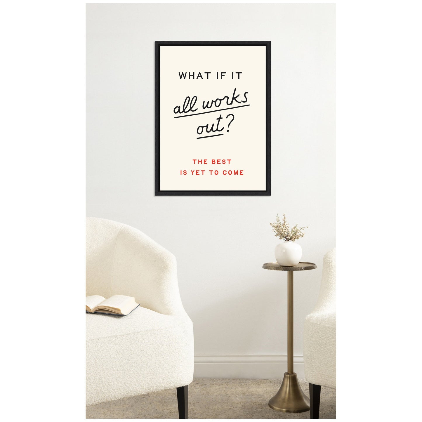 Motivational Poster, What if it All Works Out Retro Typography Print, Dopamine Decor for Home or Apartment by Lucky Guava Framed Canvas Wall Art Print