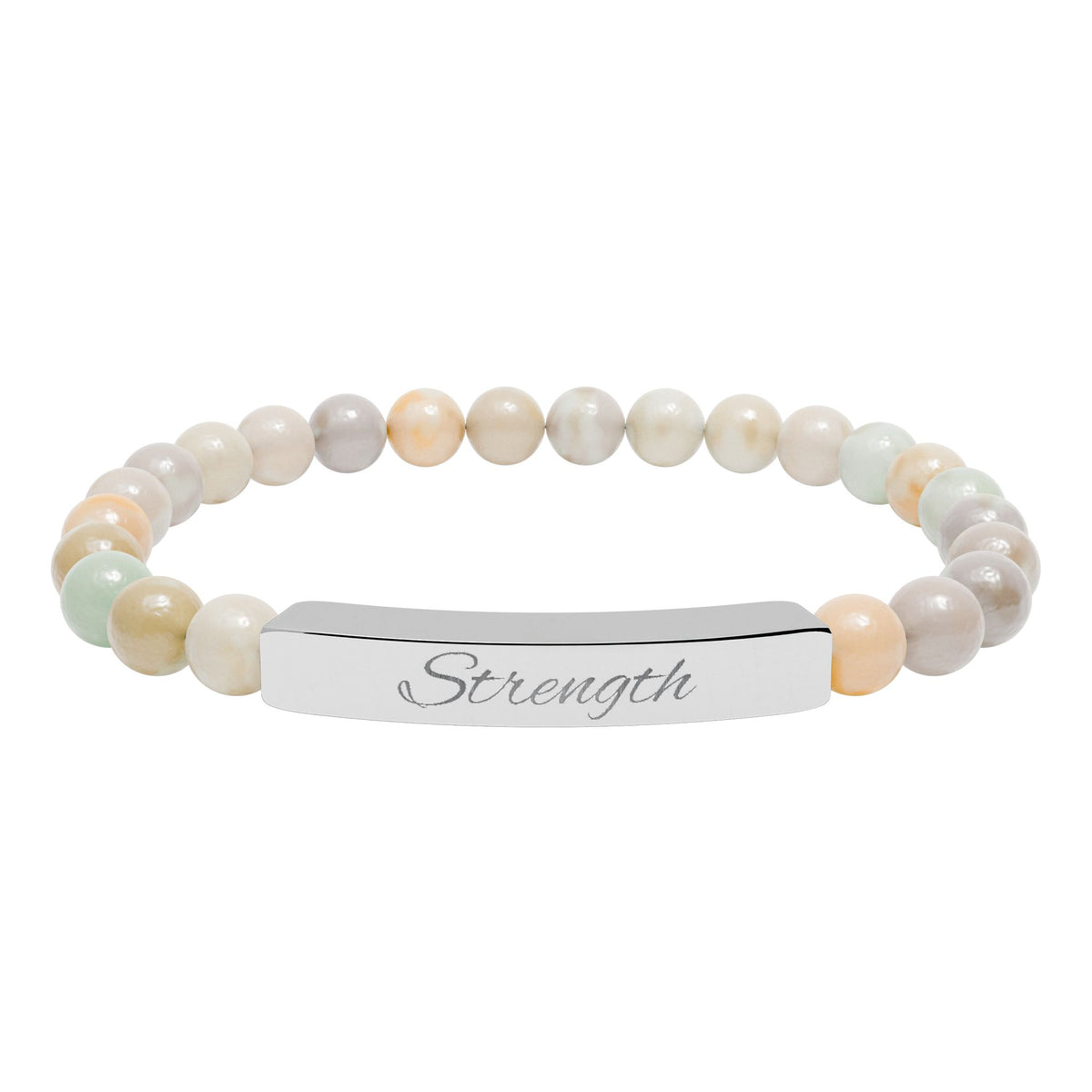 Engraved 'Strength' Natural Stone Stretch Bar Bracelet — Healing Gem Beaded Bracelet