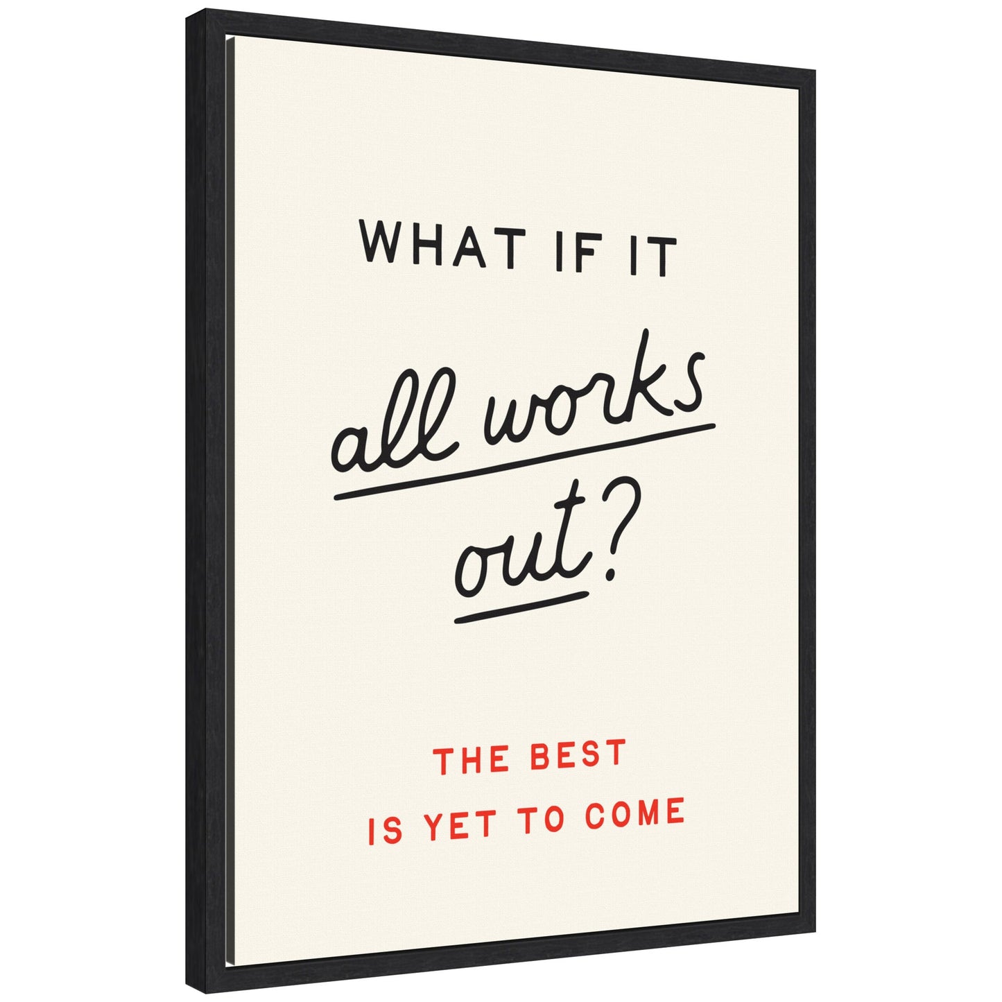 Motivational Poster, What if it All Works Out Retro Typography Print, Dopamine Decor for Home or Apartment by Lucky Guava Framed Canvas Wall Art Print