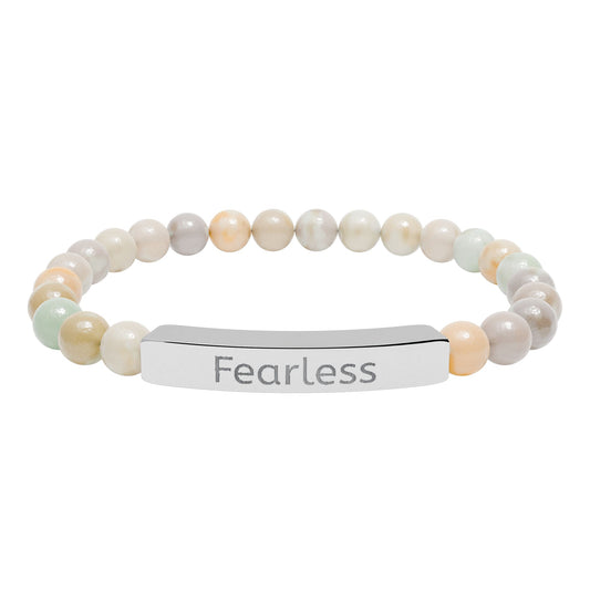 Engraved 'Fearless' Natural Stone Bar Bracelet