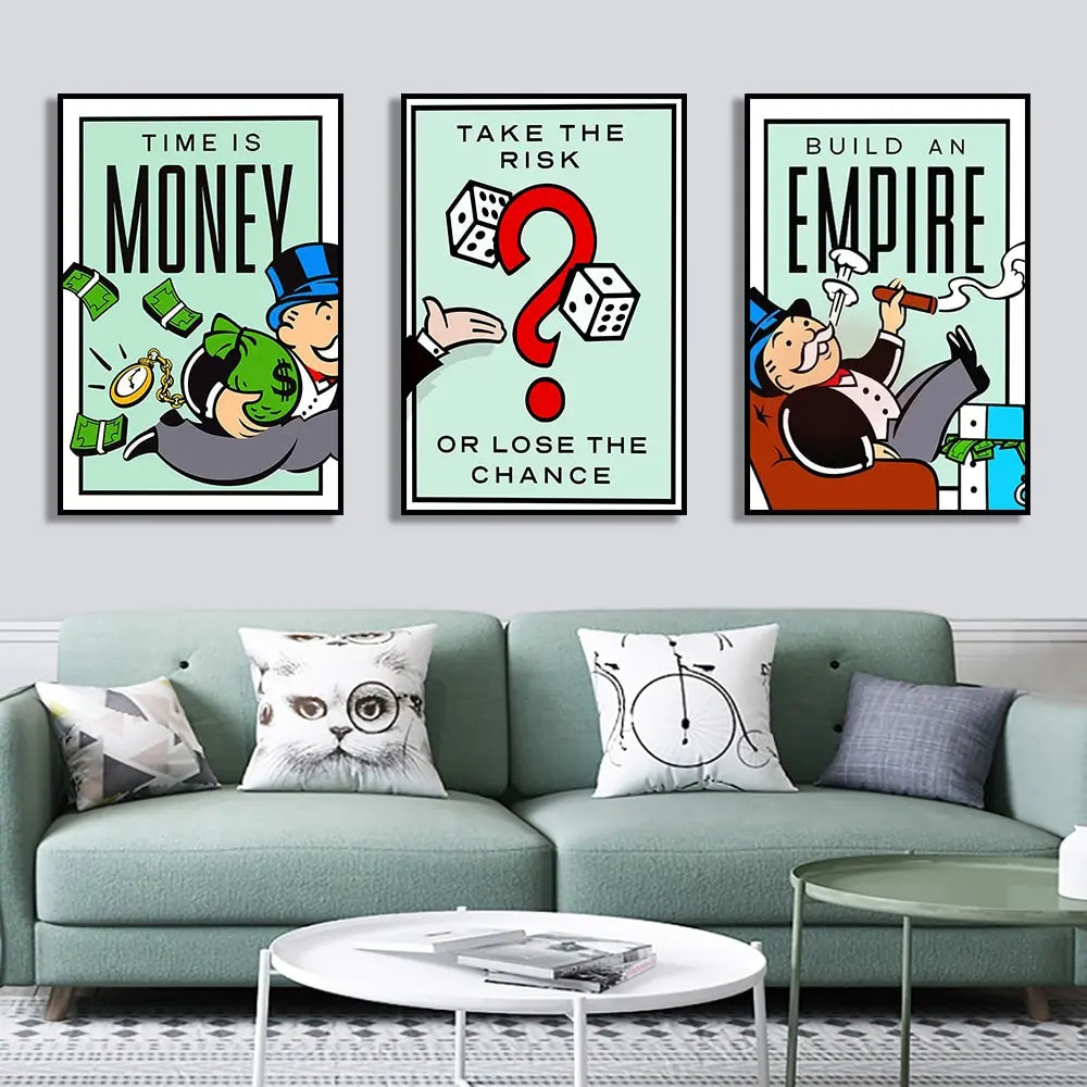 DecorBites™ "Dollar Millionaire Motivational Cartoon Canvas Wall Art"