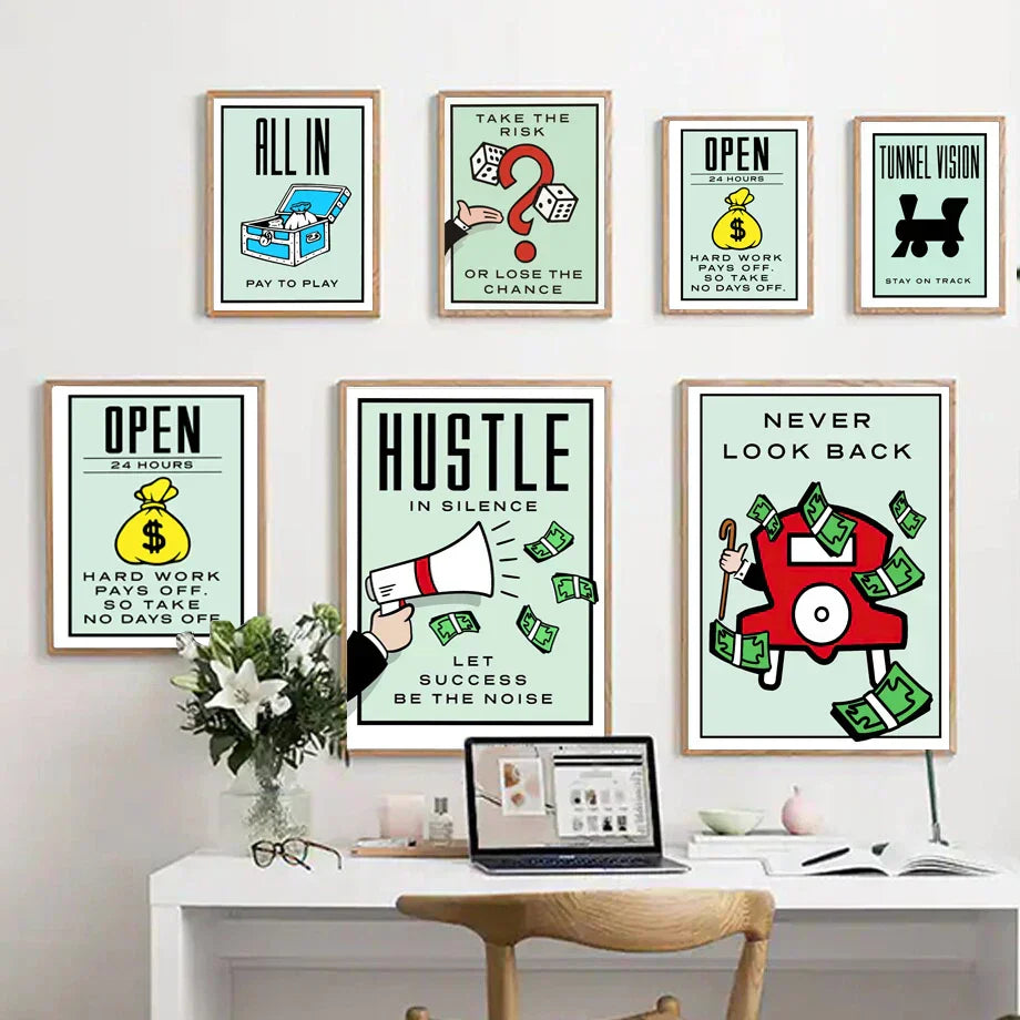 DecorBites™ "Dollar Millionaire Motivational Cartoon Canvas Wall Art"