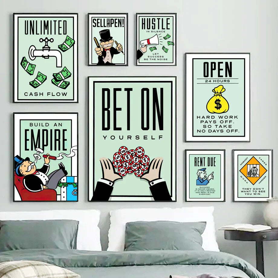DecorBites™ "Dollar Millionaire Motivational Cartoon Canvas Wall Art"