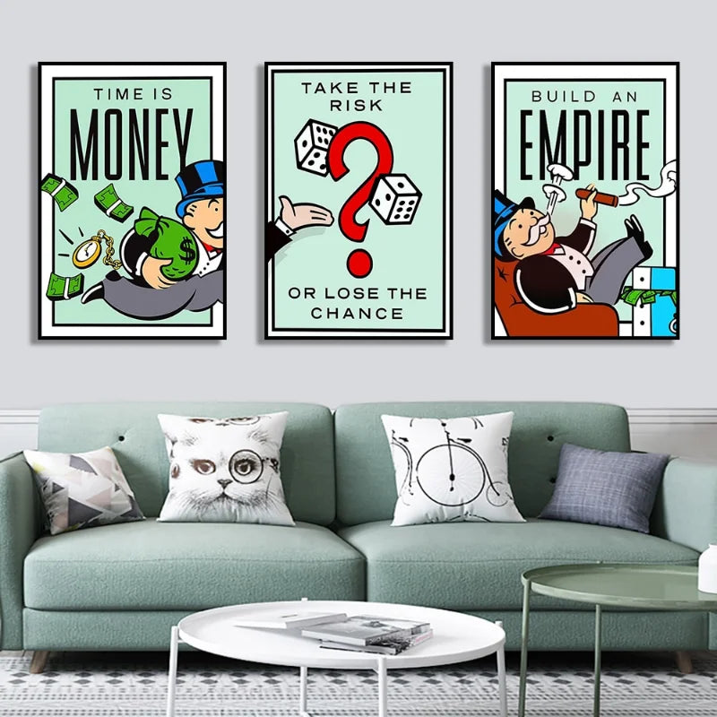 DecorBites™ "Dollar Millionaire Motivational Cartoon Canvas Wall Art"