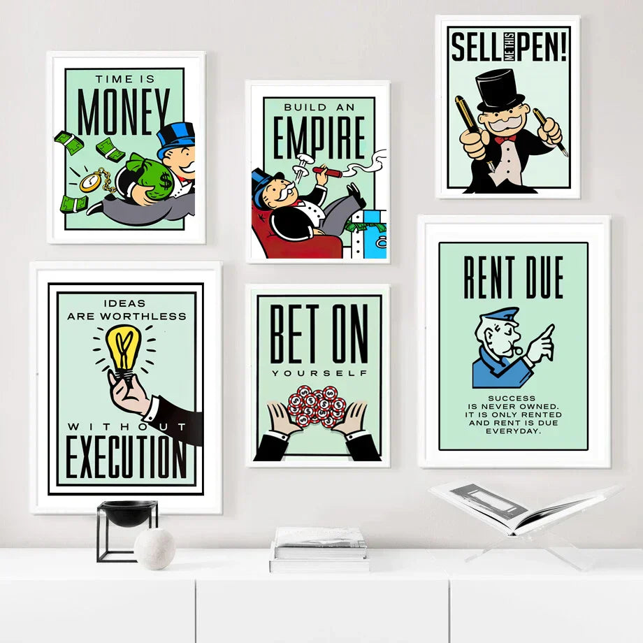 DecorBites™ Monopoly Millionaire Cartoon Canvas Art for Home Decor