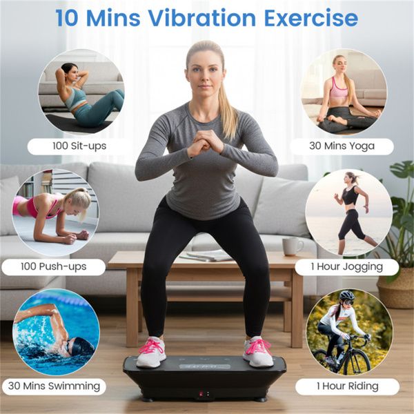 Black Full Body Vibration Plate Exercise Machine, 10 Adjustable Speed Levels with Remote Control & Music Function, 440LBS Weight Capacity